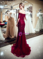 Burgundy Tulle Off The Shoulder Sequins Floor Length Prom Dress