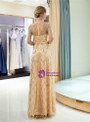 Champagne See Through Tulle Sequins 3/4 Sleeve Prom Dress