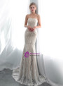 Dark Champagne Mermaid Strapless Appliques Prom Dress