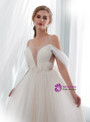 Simple Ivory Tulle Cold Shoulder Backless Fheather Wedding Dress
