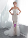Ivory Tulle Mermaid Spaghetti Straps Wedding Dress With Beading