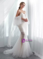 Ivory Tulle Mermaid Spaghetti Straps Wedding Dress With Beading