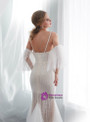 Ivory Tulle Mermaid Spaghetti Straps Wedding Dress With Beading