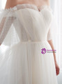 Light Champagne Tulle Off The Shoulder Floor Length Wedding Dress