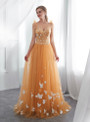 A-Line Orange Tulle Straps Backless Wedding Dress With Butterfly
