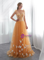 A-Line Orange Tulle Straps Backless Wedding Dress With Butterfly