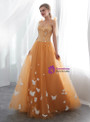 A-Line Orange Tulle Straps Backless Wedding Dress With Butterfly