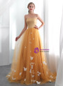 Orange Tulle Strapless Neck Floor Length Wedding Dress With Butterfly