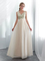 A-Line Champagne Chiffon Sequins V-neck Backless Prom Dress