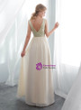 A-Line Champagne Chiffon Sequins V-neck Backless Prom Dress
