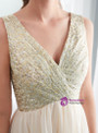 A-Line Champagne Chiffon Sequins V-neck Backless Prom Dress