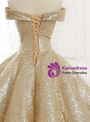 Gold Ball Gown Sequins Off The Shoulder Appliques Wedding Dress