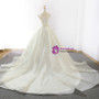 Light Champagne Tulle Off The Shoulder Train Wedding Dress
