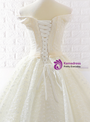 Light Champagne Tulle Off The Shoulder Train Wedding Dress