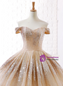 Gold Ball Gown Off The Shoulder Sequins Floor Length Wedding Dress