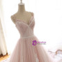 Pink Tulle Spaghetti Straps Backless Weddign Dress With Beading