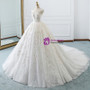 White Ball Gown Tulle Appliques Backless Cap Sleeve Wedding Dress