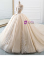 Chammpagne Ball Gown Tulle Sequins High Neck Backless Wedding Dress