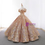 Luxury Gold Ball Gown Sequins Off The Shoulder Appliques Wedding Dress