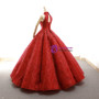 Red Ball Gown Sequins High Neck Backless Wedding Dress