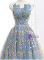 A-Line Blue Tulle Strapless Neck Floor Length Wedding Dress