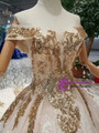 Shop 2019 Long & Short Champagne Ball Gown Tulle Sequins Off The Shoulder Wedding Dress With Factory Price From Kemedress
