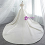 White Ball Gown Satin Off The Shoulder Wedding Dress With Long Train