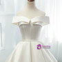 White Ball Gown Satin Off The Shoulder Wedding Dress With Long Train