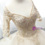 Champagne Tulle Short Sleeve V-neck Appliques Wedding Dress