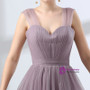Purple Tulle Straps Backless Pleats Floor Length Prom Dress