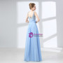 A-Line Blue Chiffon Spaghetti Straps Backless With Beading Prom Dress