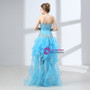 Blue Hi Lo Organza Sweetheart Neck Backless With Crystal Prom Dress
