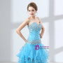 Blue Hi Lo Organza Sweetheart Neck Backless With Crystal Prom Dress