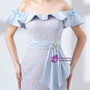 Blue Lace Mermaid Off The Shoulder Floor Length Prom Dress