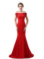 Red Mermaid Satin Off The Shoulder Appliques Prom Dress