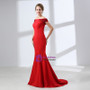 Red Mermaid Satin Off The Shoulder Appliques Prom Dress
