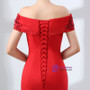 Red Mermaid Satin Off The Shoulder Appliques Prom Dress