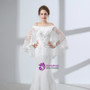 White Lace mermaid Off The Shoulder Prom Dress With Crystal