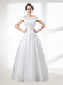 A-Line White Satin Lace Off The Shoulder Wedding Dress