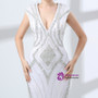 White Mermaid V-neck Backless Cap Sleeve Witn Beading Prom Dress