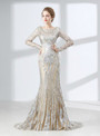 Silver Mermaid Sequins Long Sleeve Floor Length Prom Dress