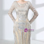 Silver Mermaid Sequins Long Sleeve Floor Length Prom Dress