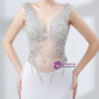 White Mermaid Chiffon V-neck Backless Prom Dress With Crystal