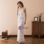A-Line White Tassel Lace Halter Sleeveless Long Prom Dress