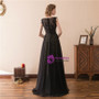 A-Line Black Lace Tulle Cap Sleeve Floor Length Prom Dress