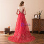 A-Line Red Tulle Sequins Appliques Floor Length Prom Dress