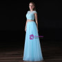 Blue Tulle Two Piece Cap Sleeve Backless With Beading Prom Dress