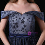 Sexy Navy Blue Tulle Sequins Off The Shoulder Prom Dress