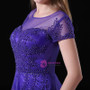 A-Line Purple Tulle Cap Sleeve Prom Dress With Beading