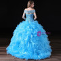 Blue Ball Gown Organza Lace Off The Shoulder Crystal Sweet 16 Dress